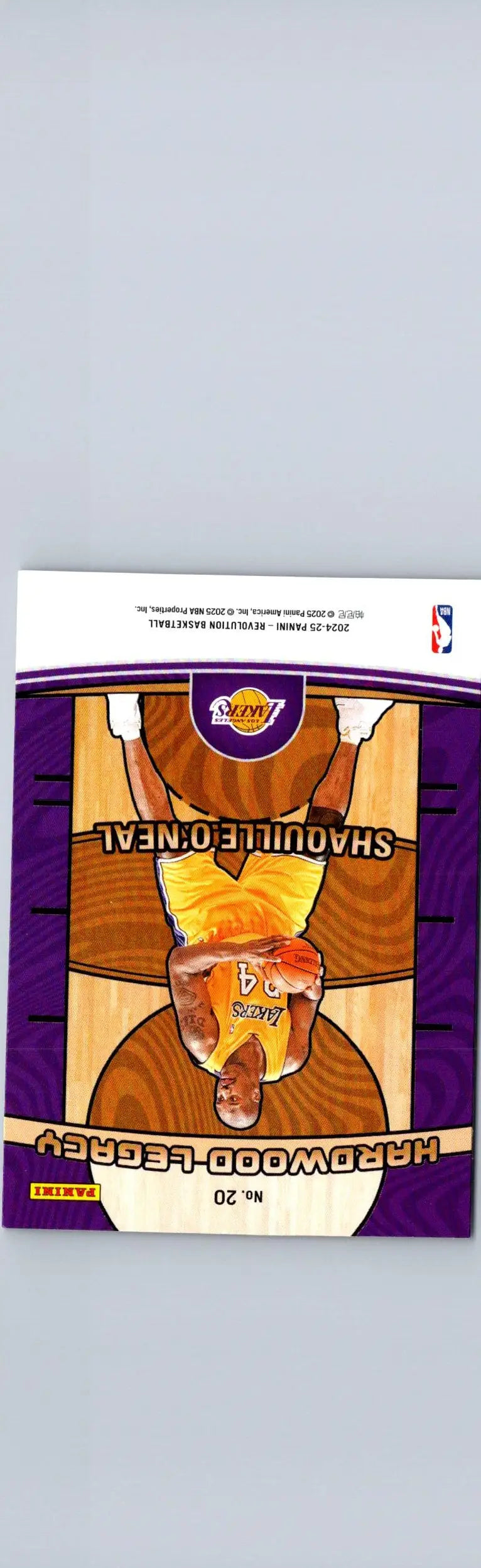 Basketball trading card of Shaquille O’Neal in Lakers uniform from Panini Revolution Hardwood Legacy