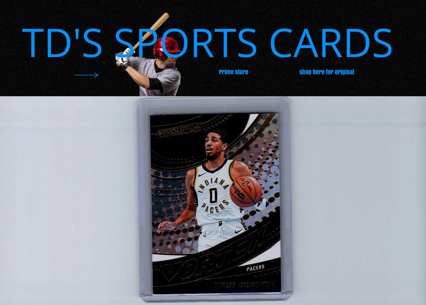 Basketball trading card of Tyrese Haliburton from Panini Revolution 2024-25 Vortex series