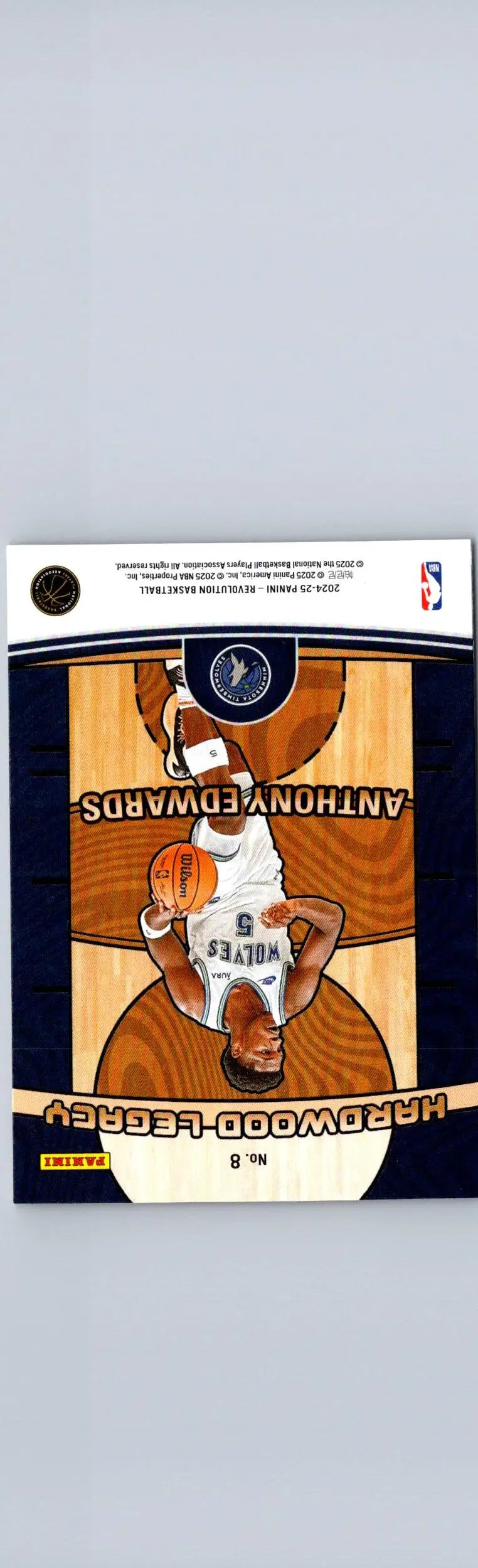 Upside-down basketball trading card of Anthony Edwards from Edwards Hardwood Legacy series
