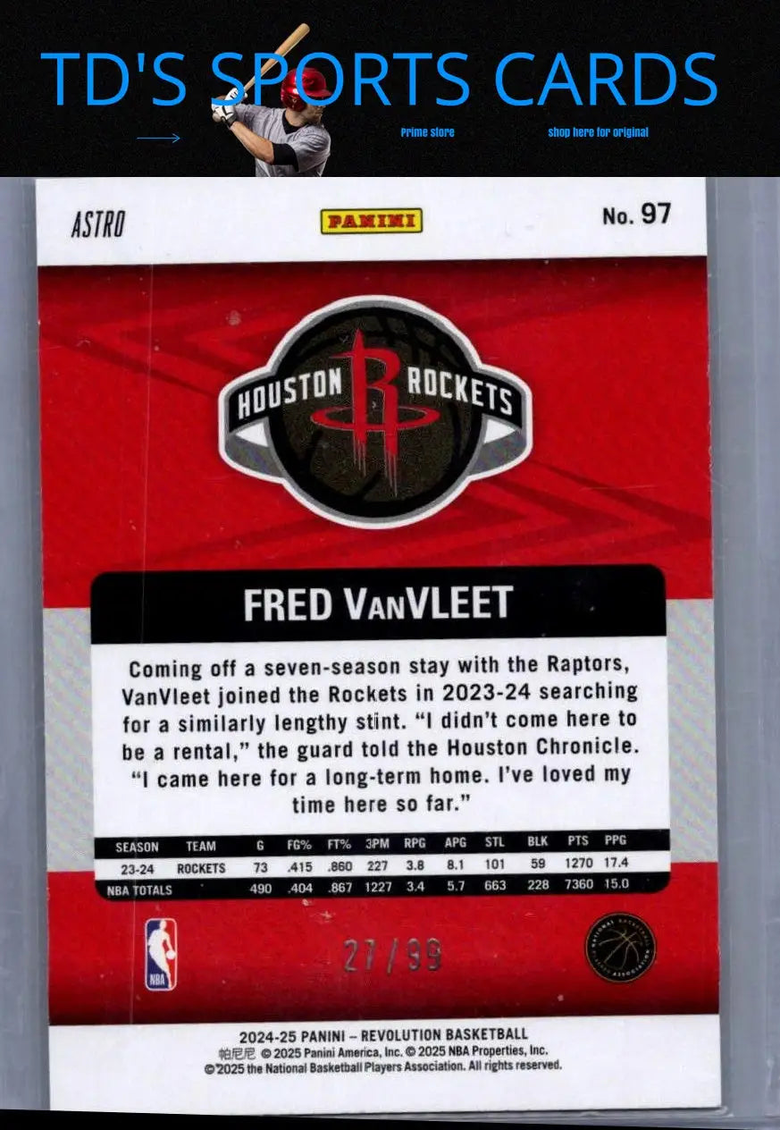 Fred VanVleet basketball card from Panini Revolution 2024-25 featuring Cosmic #/99