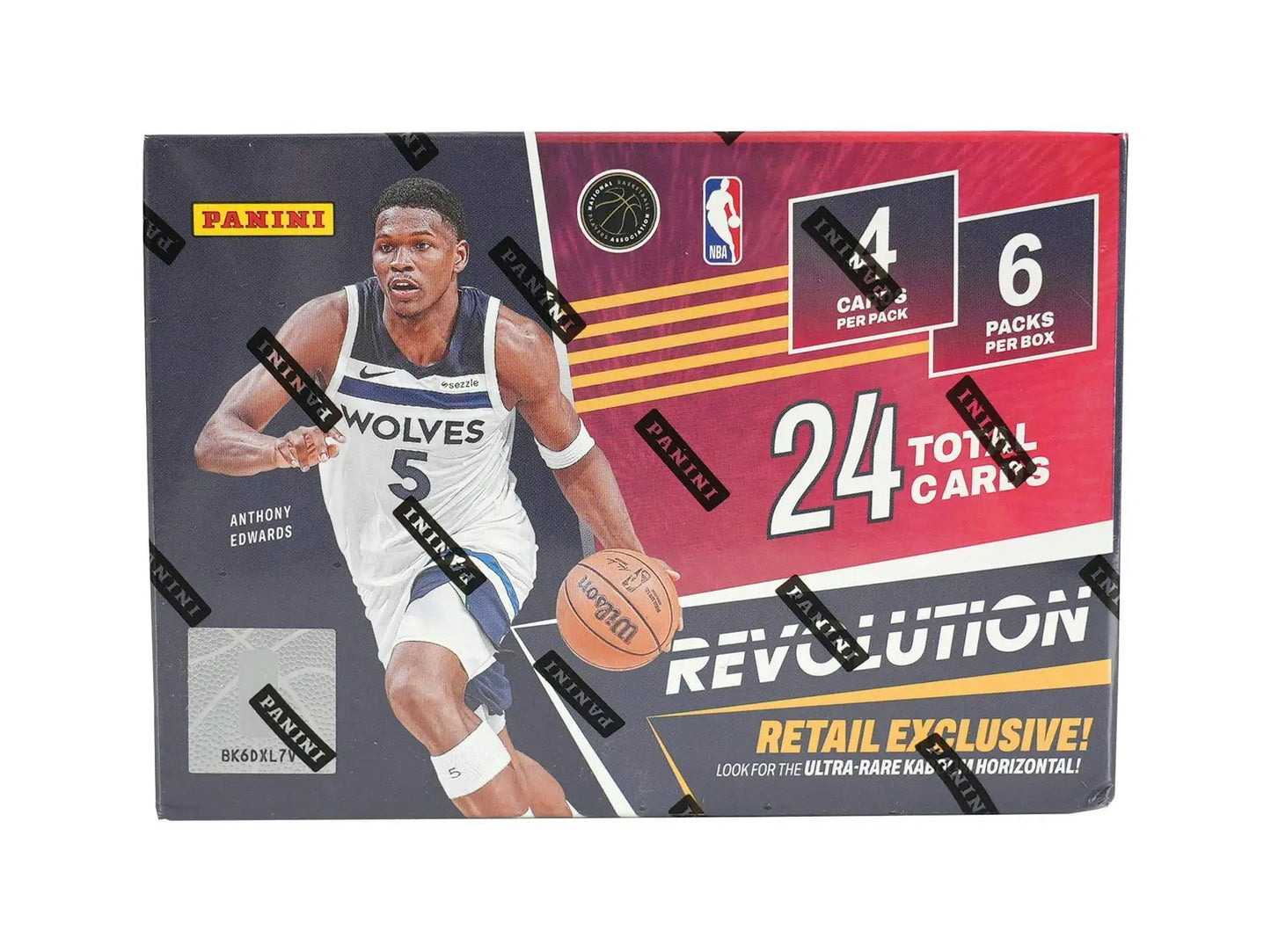 Sealed 2024-25 Panini Revolution Basketball 6-Pack Blaster Box with Anthony Edwards red astro card