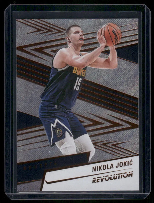 Basketball trading card featuring Nikola Jokic in Denver Nuggets uniform from Panini Revolution Nikola series
