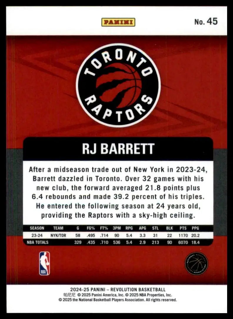 2024-25 Panini Revolution RJ Barrett #45 Toronto Raptors Basketball Card NBA