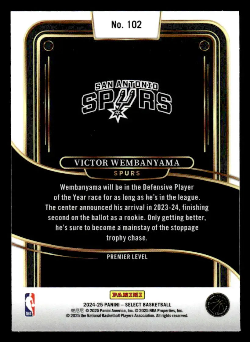 Victor Wembanyama basketball card from Panini Select featuring San Antonio Spurs player