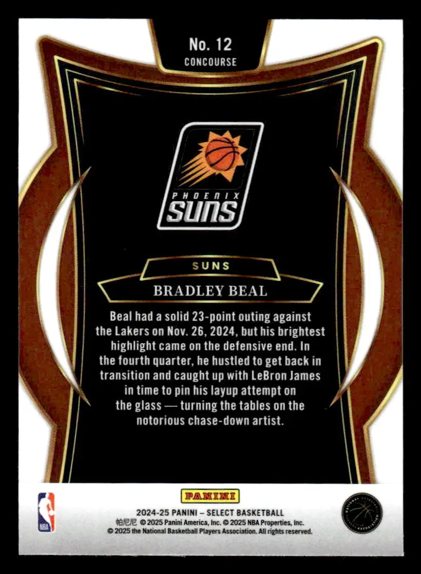 Basketball card back featuring Bradley Beal from 2024-25 Panini Select Phoenix Suns