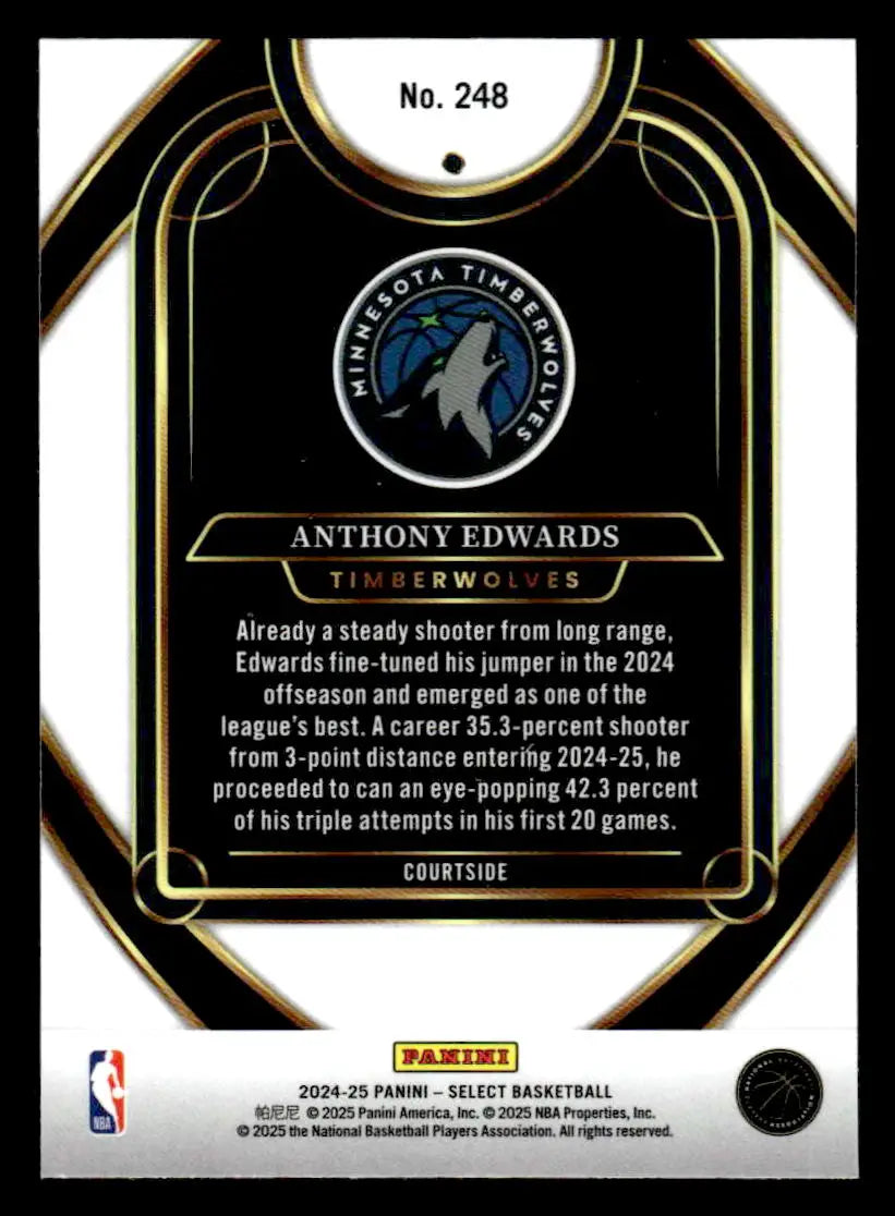 Basketball card back featuring Anthony Edwards from Panini Select Minnesota Timberwolves