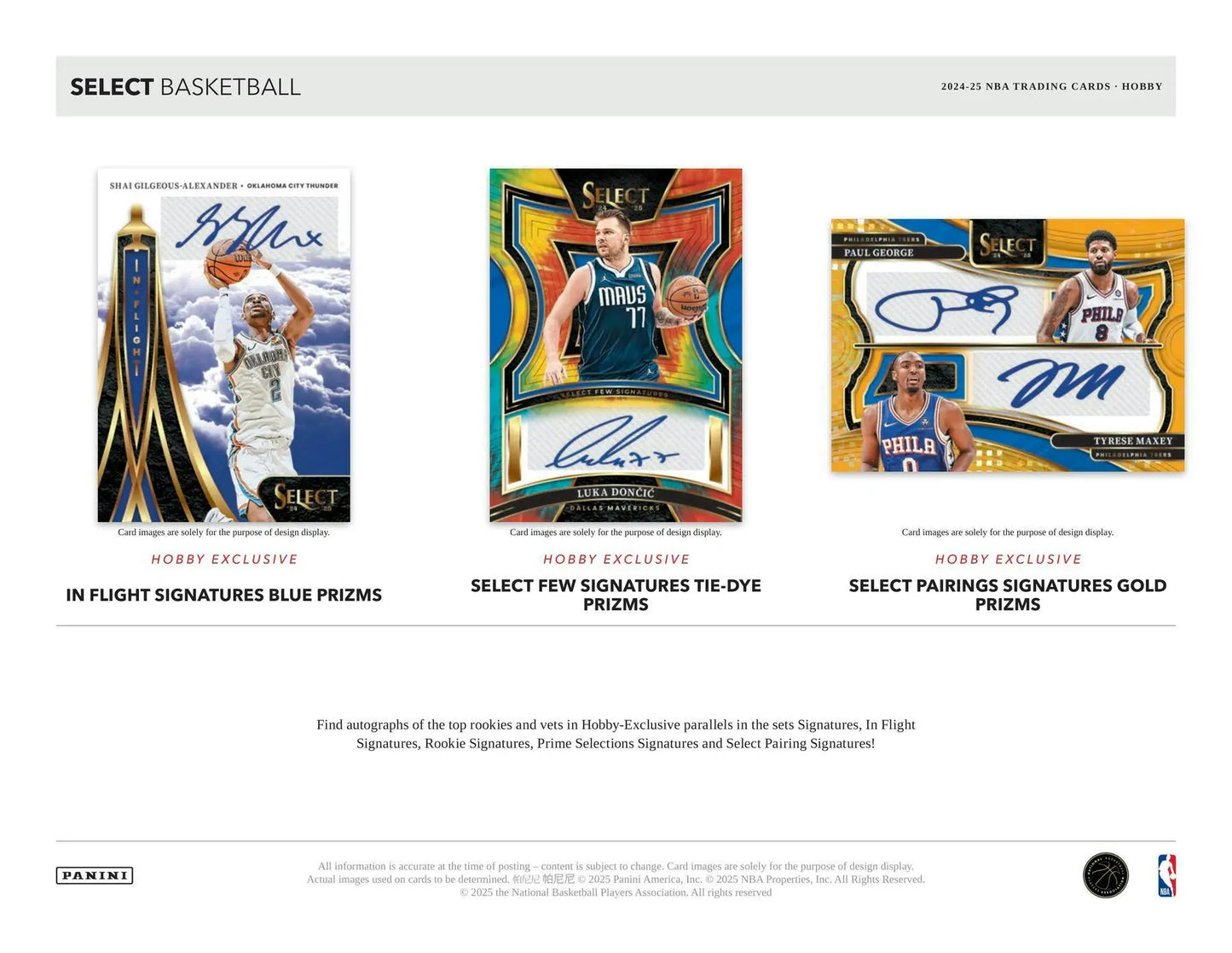 Basketball trading cards with autographs from 2024-25 Panini Select Basketball hobby box