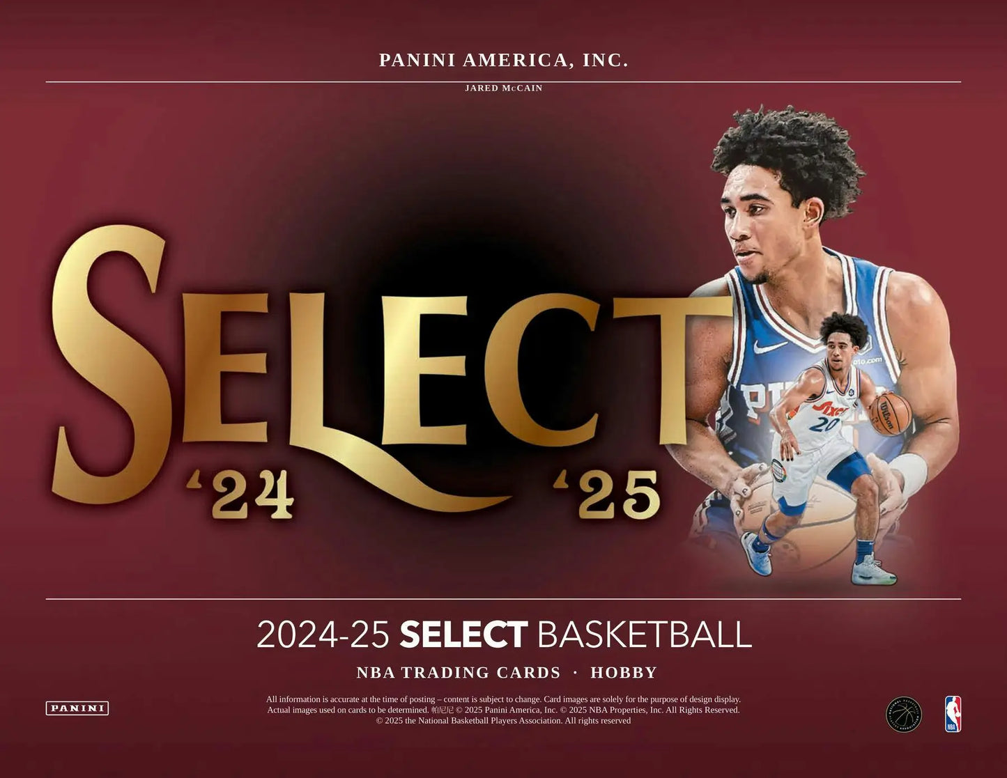 Promotional poster for 2024-25 Panini Select Basketball hobby box with memorabilia cards