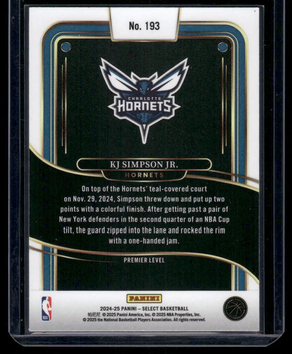 2024-25 Panini Select Basketball KJ Simpson Jr. #193 Premier Level Blue RC - Trading Card