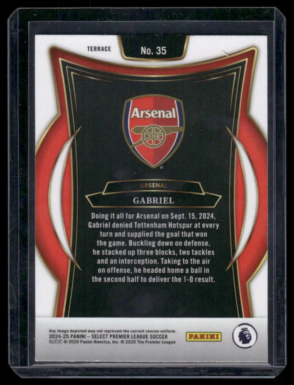 Back of 2024-25 Panini Select Premier League Soccer Gabriel Arsenal trading card