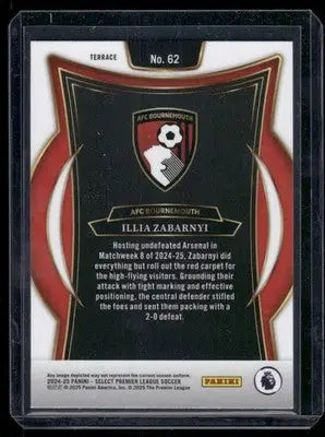 Soccer trading card of Illia Zabarnyi for AFC Bournemouth from Panini Select Premier League Terrace 2024-25