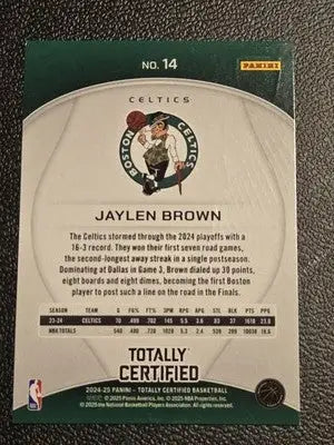 Jaylen Brown basketball card from 2024-25 Panini Totally Certified Jaylen Brown Mirror Maroon