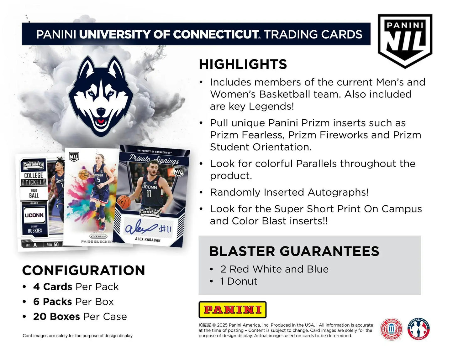 Panini UConn Collegiate Basketball trading cards in 2024-25 Panini UConn blaster box