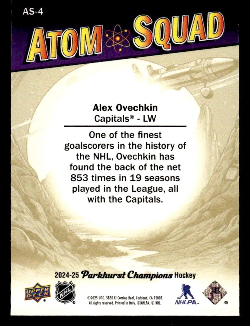 Hockey card featuring Alex Ovechkin from 2024-25 Parkhurst Champions Atom Squad