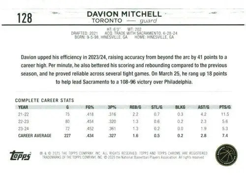 Original gloss Davion Mitchell basketball card from Topps Chrome 2024-25 product
