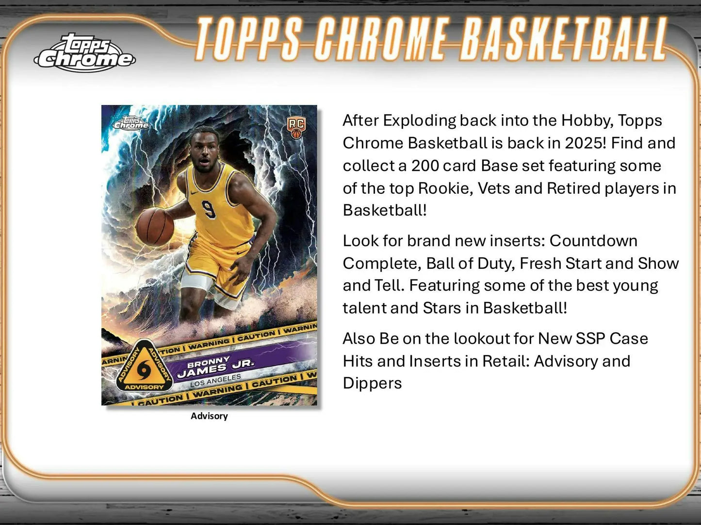 Topps Chrome Basketball trading card of Bronny James Jr. box exclusive base refractors and refractors pink