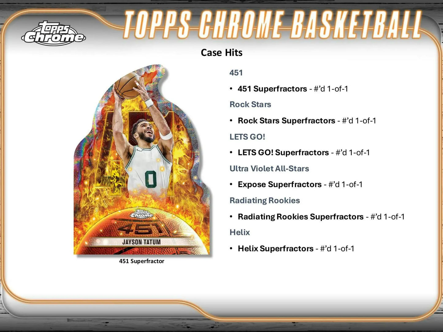 2024-25 Topps Chrome Basketball Hobby Box featuring Jayson Tatum base refractors and gold refractors