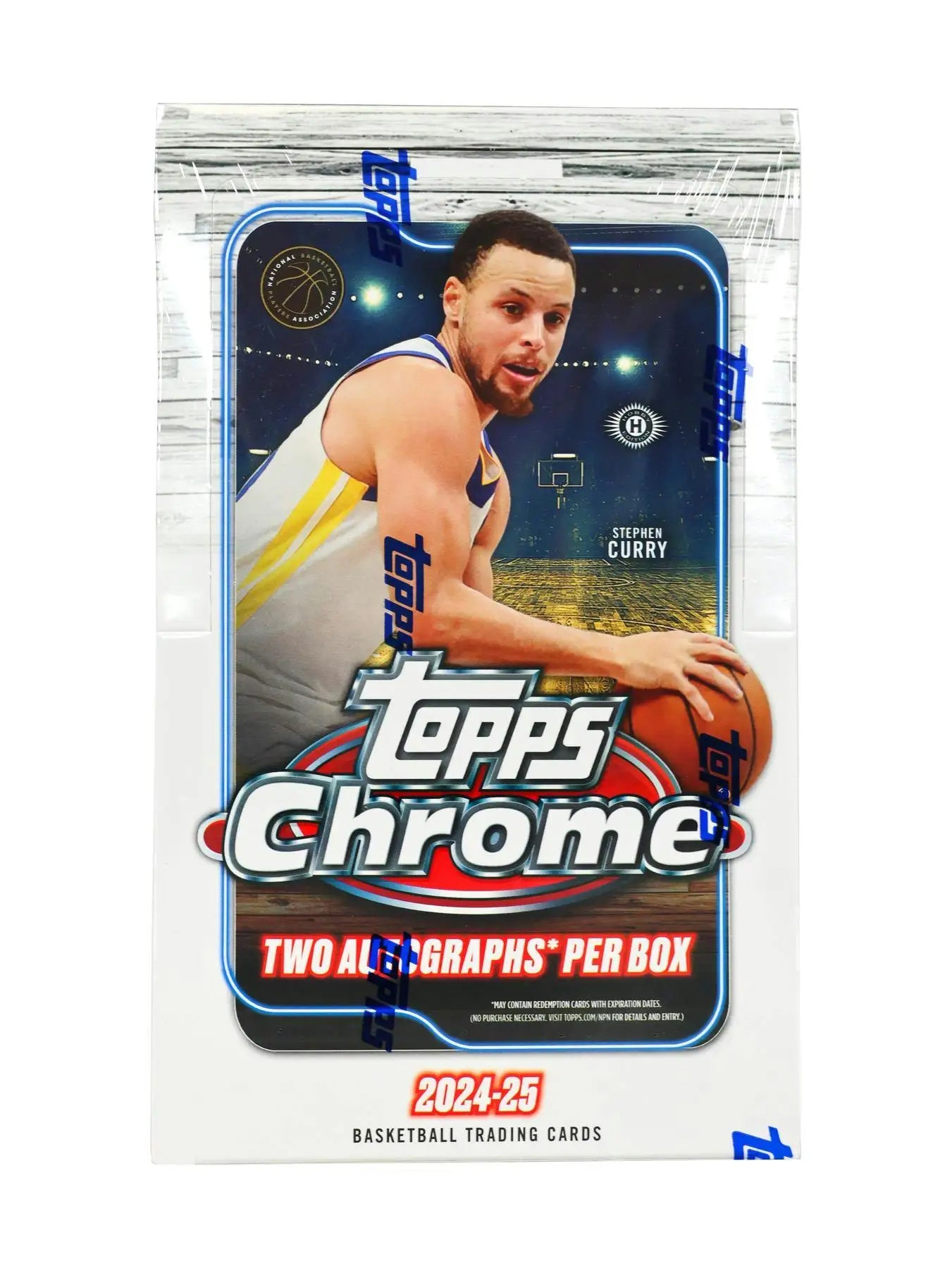 Sealed 2024-25 Topps Chrome Basketball Hobby Box with Stephen Curry, base refractors, and refractors gold