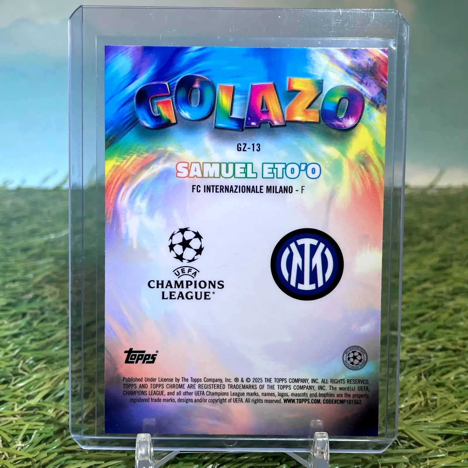 Samuel Eto’o soccer trading card from 2024-25 Topps Chrome UEFA Club Competitions