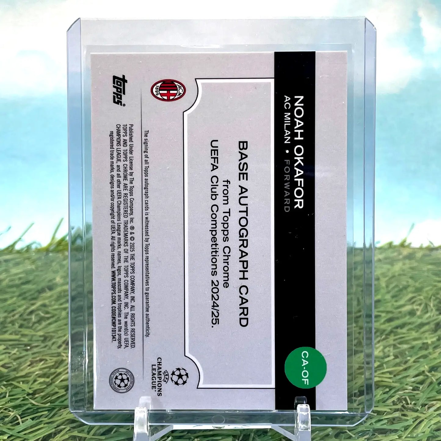 Noah Okafor autograph card from 2024-25 Topps Chrome UEFA UCL Purple Refractor Auto