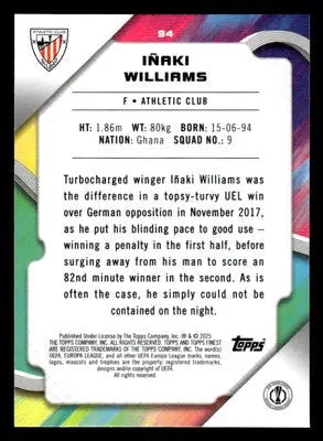 2024-25 Topps Finest UEFA Club Comp #94 Inaki Williams