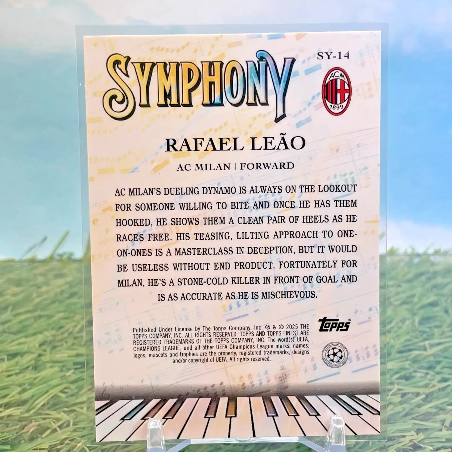 Collectible trading card featuring Rafael Leao from Topps Finest UEFA 2024-25 series