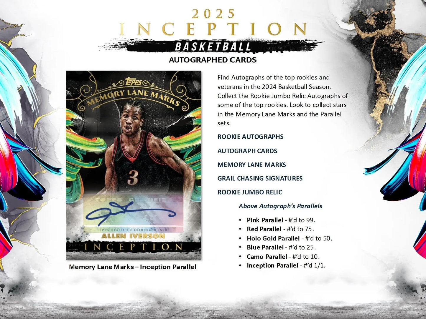 2025 Inception NBA Basketball autographed cards featuring Allen Iverson from Inception NBA basketball set