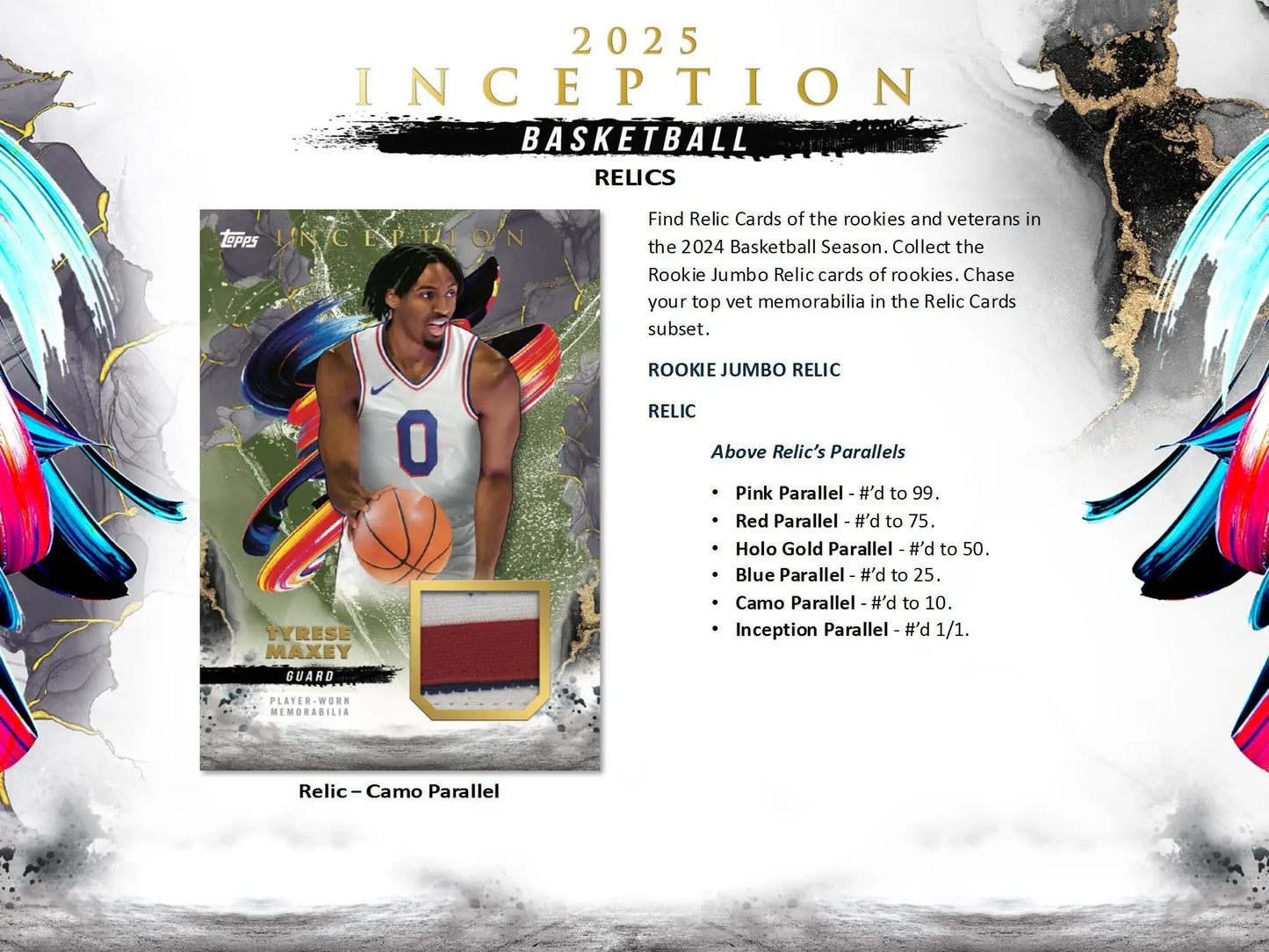2025 Inception NBA Basketball Tyrese Maxey Camo Parallel trading card in Topps Inception box