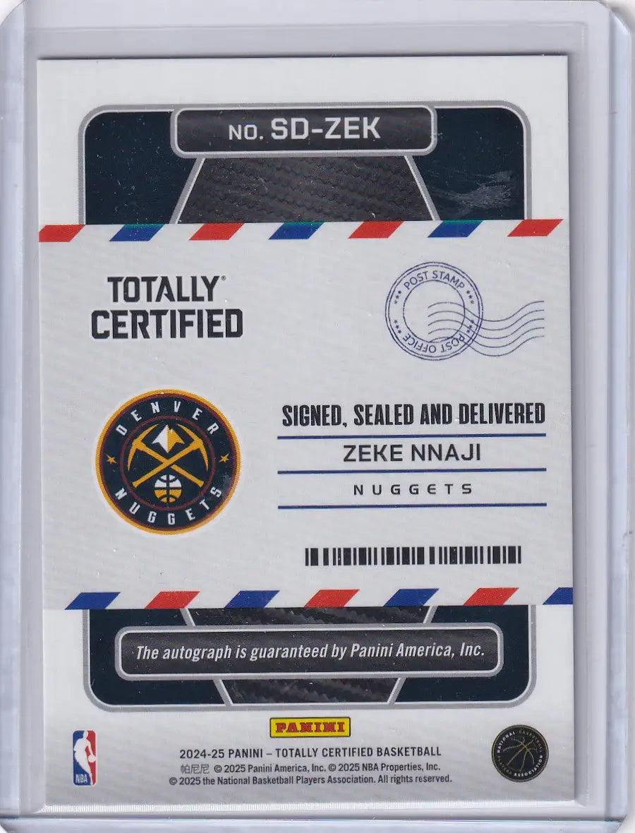 Zeke Nnaji basketball card from 2024-25 Totally Certified Auto series