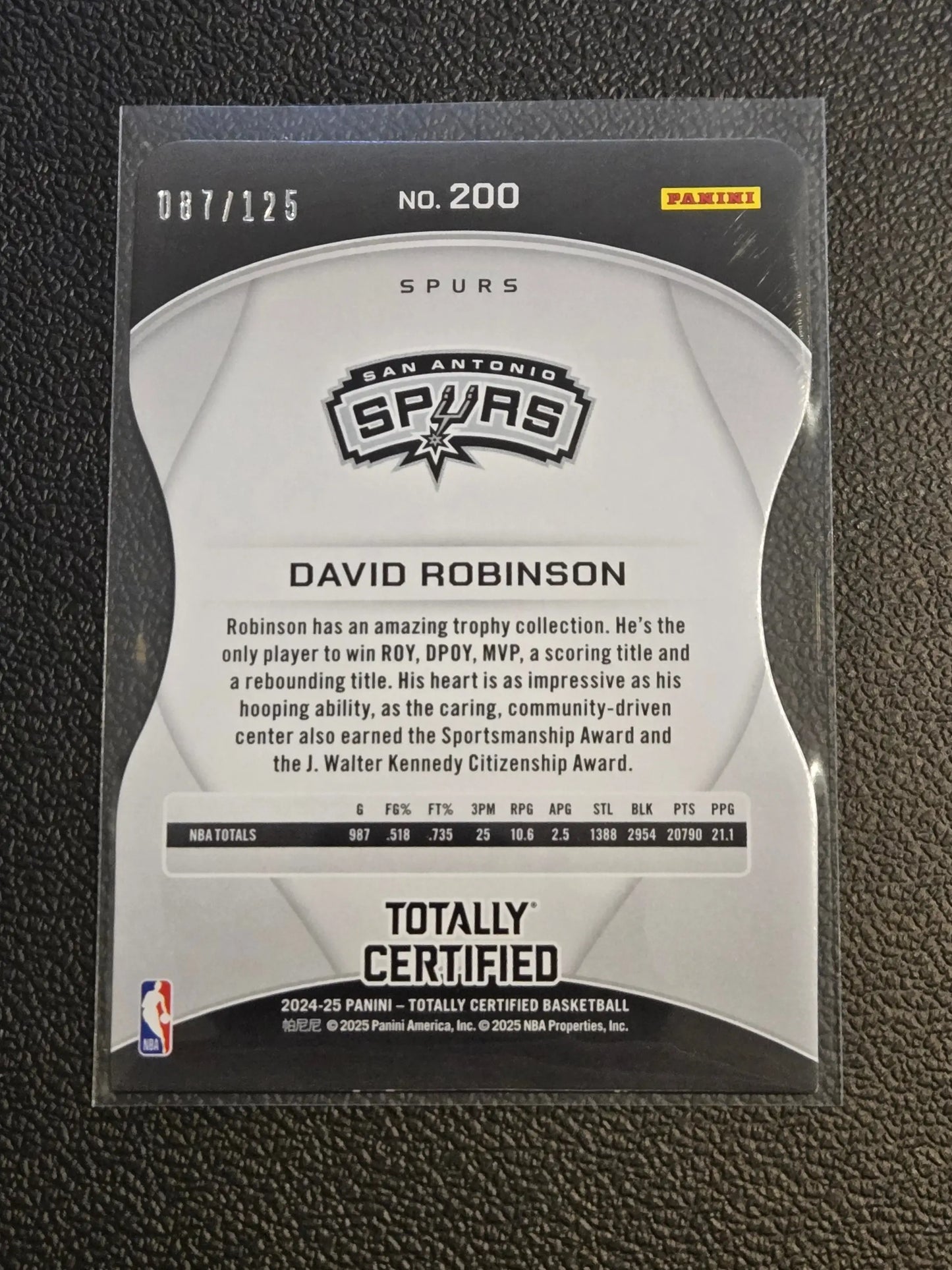 2024-25 Totally Certified David Robinson Mirror Red Platinum Die Cuts card