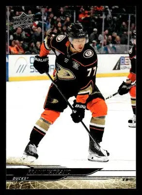 Hockey trading card featuring Frank Vatrano in Anaheim Ducks black and orange uniform from Upper Deck