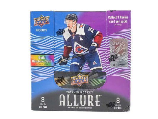 Sealed 2024/25 Upper Deck Allure Hockey Hobby Box with vibrant color flow display