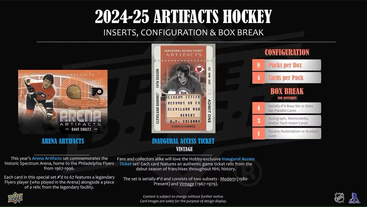 2024-25 Upper Deck Artifacts Hockey Hobby Box with base set, auto parallel, and goalies