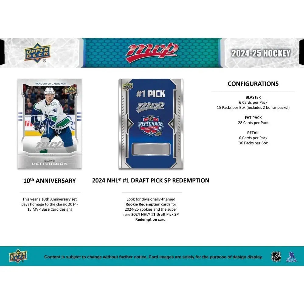 2024-25 Upper Deck MVP Hockey retail box with base set silver script parallel cards