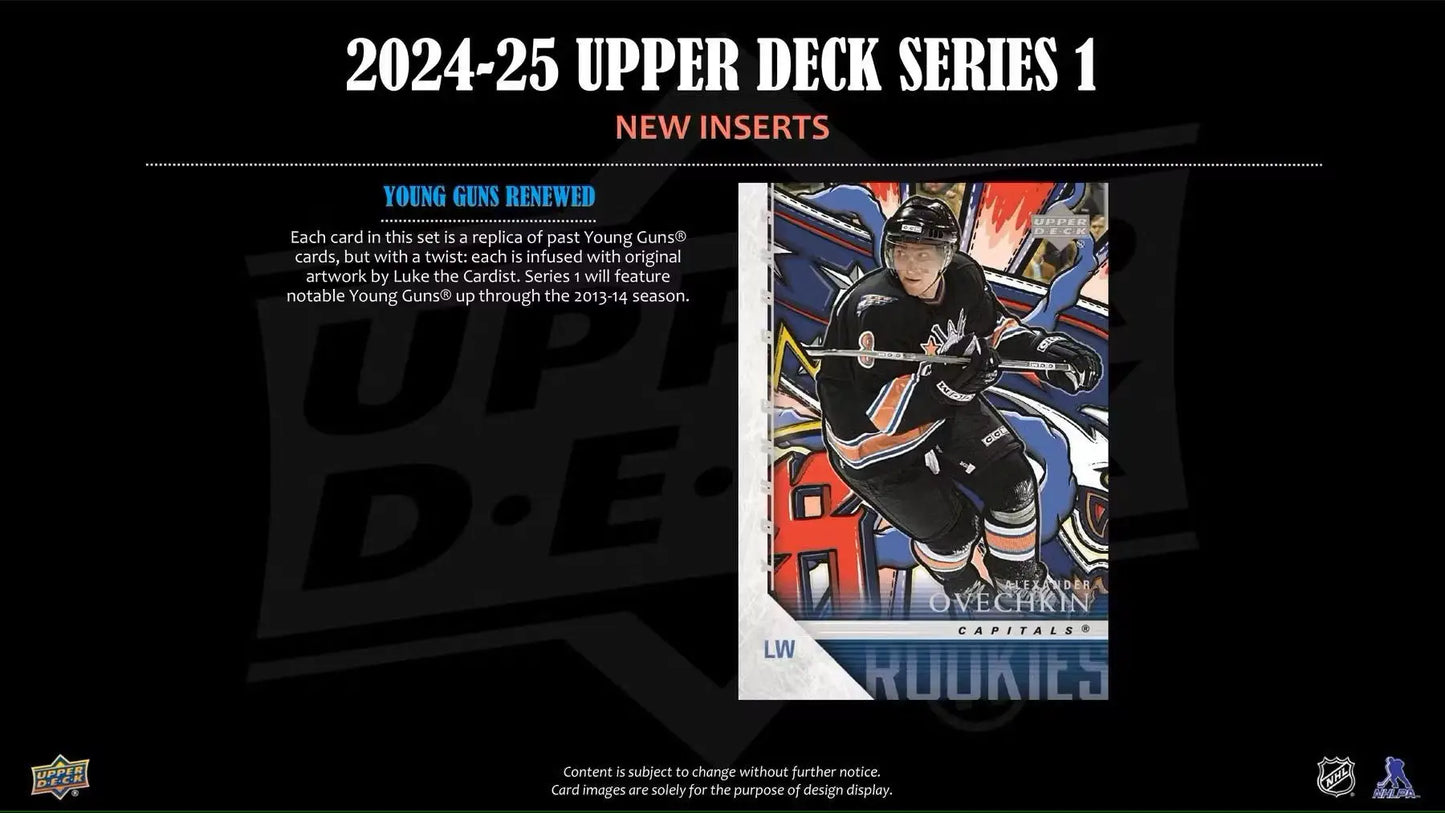 Hockey trading card from 2024/25 Upper Deck Series 1 featuring illustrated young guns player