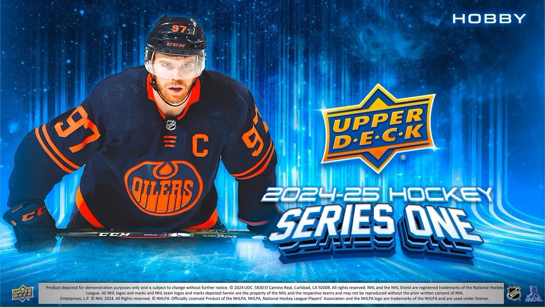 Hockey trading card ad featuring a young guns player from 2024-25 Upper Deck Series 1 base set