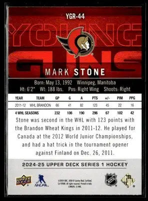 Hockey card of Mark Stone Young Guns from 2024-25 Upper Deck Series One