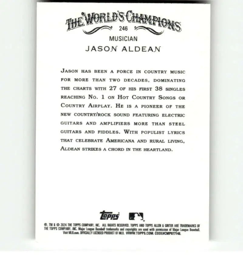 Jason Aldean career achievements on 2024 Allen & Ginter baseball card