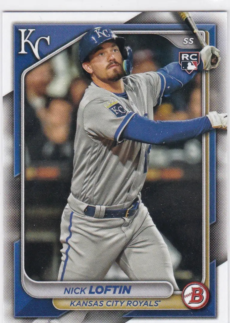 Nick Loftin Kansas City Royals 2024 Bowman RC baseball card featuring Nick Loftin
