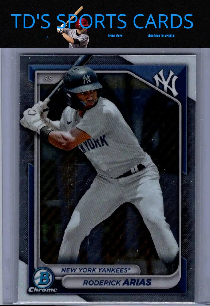 Roderick Arias Chrome Prospects baseball card from 2024 Bowman BCP-100 showcasing Arias Chrome