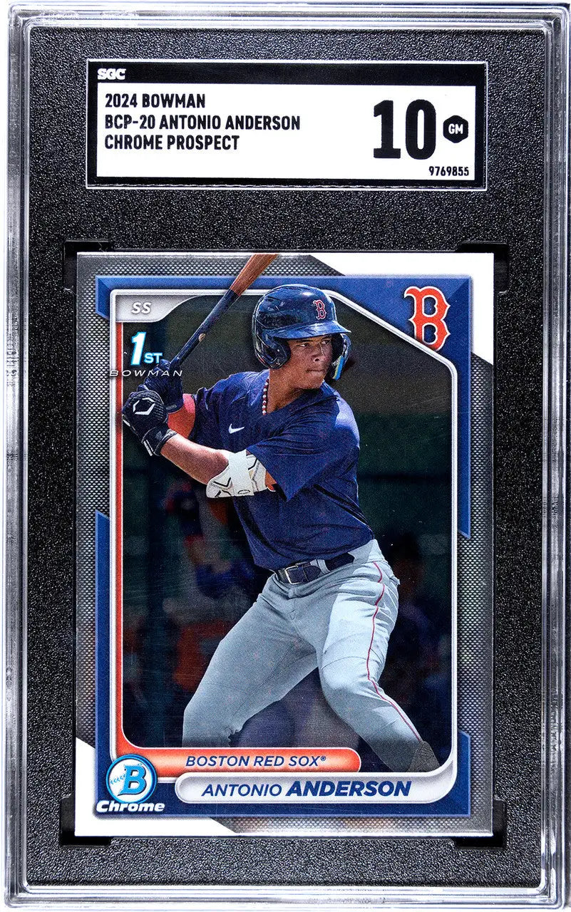 Graded Antonio Anderson SGC 10 baseball card in case, Boston Red Sox prospect