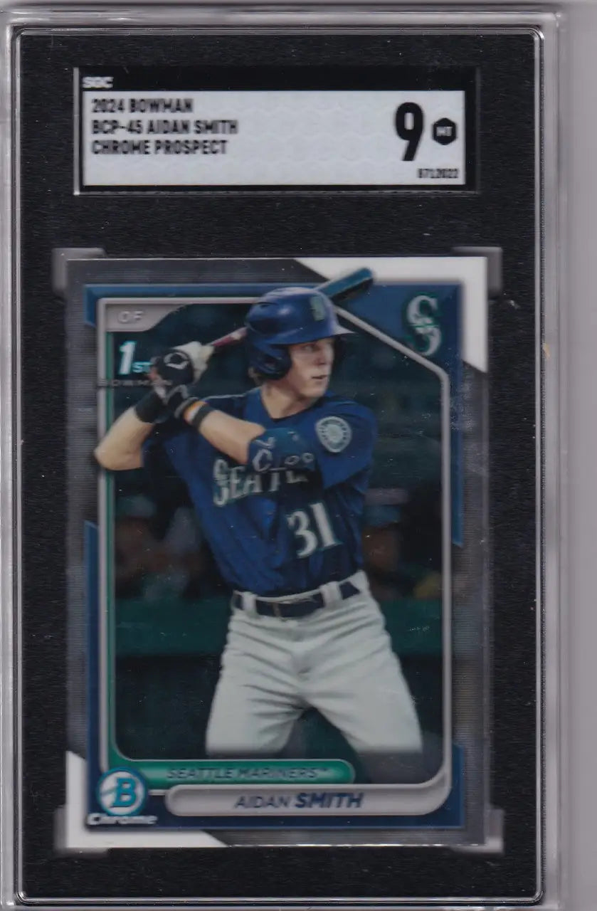 Graded 2024 Bowman BCP-45 Aidan Smith SGC 9 baseball card Seattle Mariners at bat