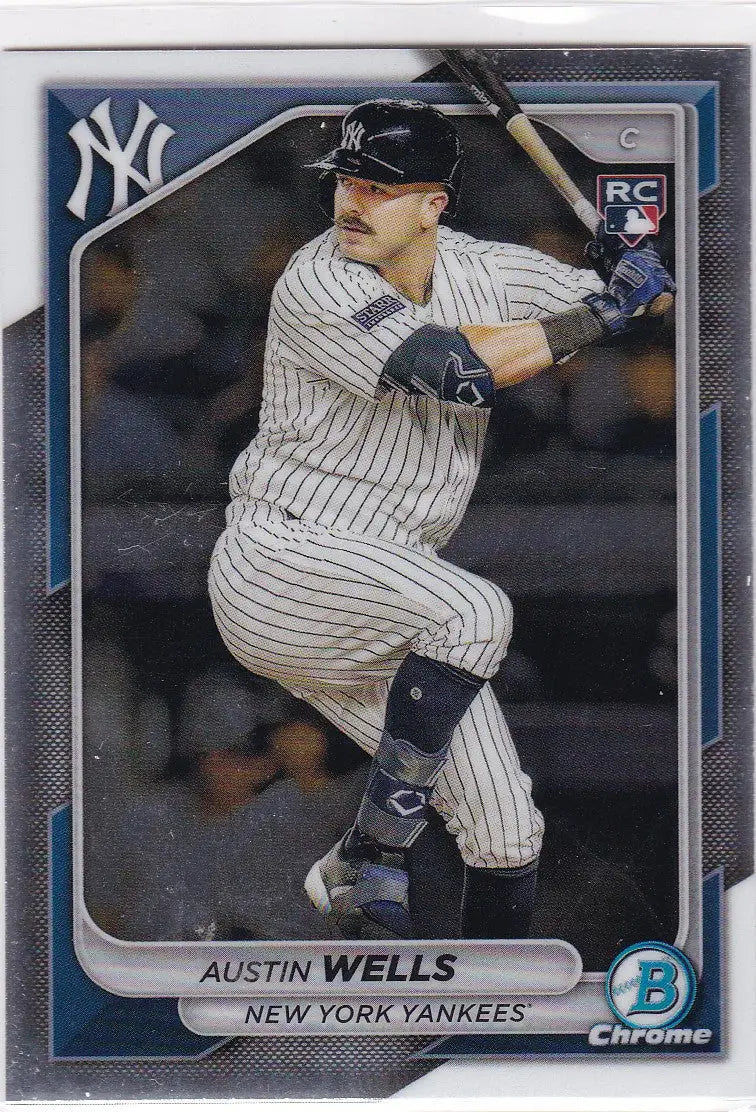 Austin Wells Bowman Chrome baseball card featuring New York Yankees rookie collectible