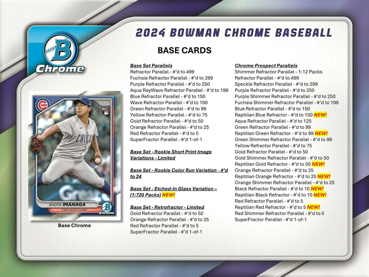 2024 Bowman Chrome Baseball Hobby Box with refractor parallel, orange refractor, superfractor
