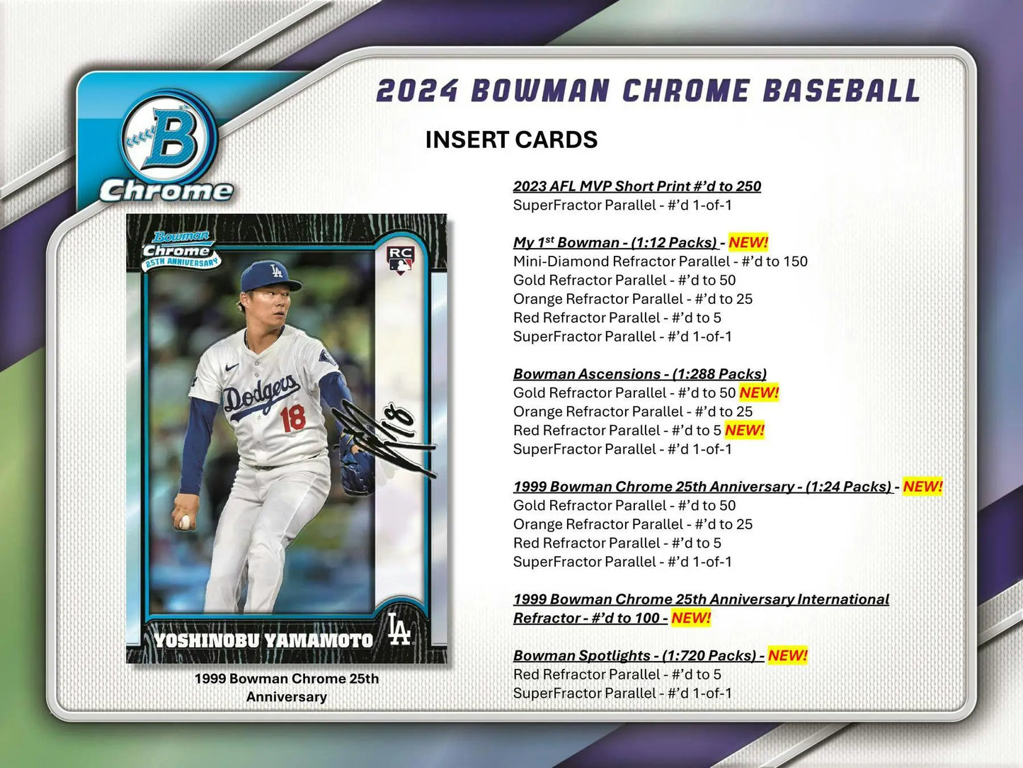2024 Bowman Chrome Baseball Hobby Box featuring refractor parallel and orange refractor cards