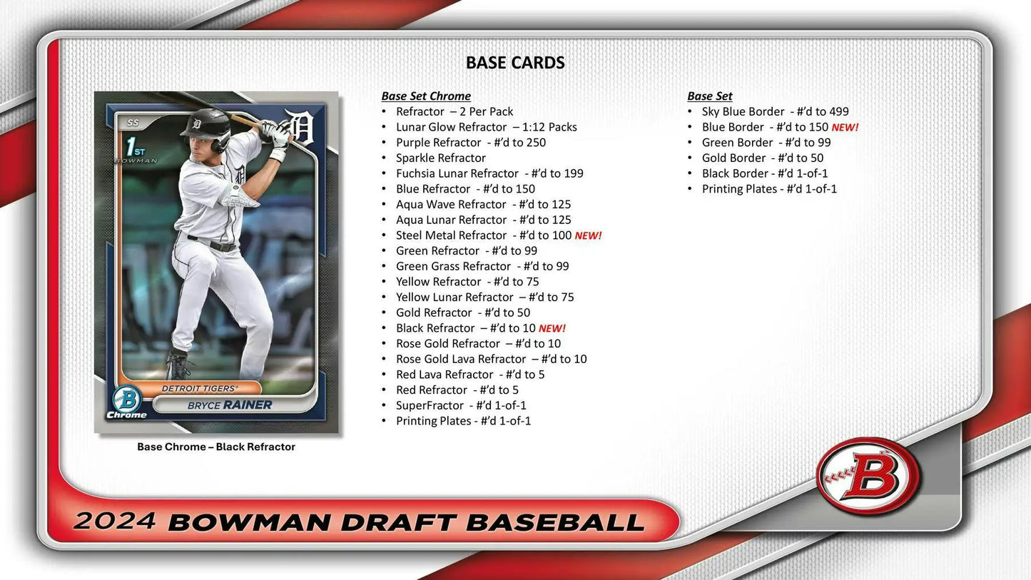 2024 Bowman Draft Baseball Card Red Refractor Gold Refractor Base Set from Super Jumbo Box