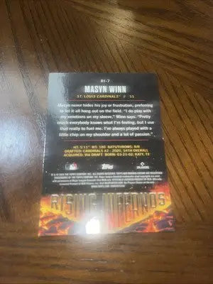 Masyn Wynn baseball trading card from 2024 Bowman Rising Infernos SSP Cardinals series