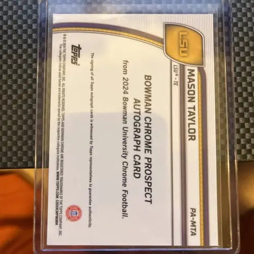 Collectible Bowman U Chrome football trading card of Mason Taylor in protective sleeve