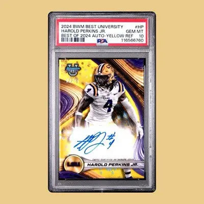 PSA-graded Harold Perkins Jr LSU football card with autograph from Bowman University Best series