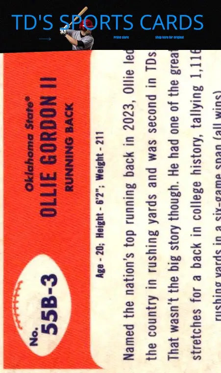 Ollie Gordon II football card from 2024 Bowman University Chrome #55B-3 collection